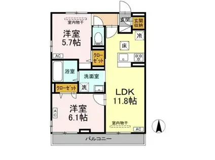 マリンヴィラージュ(2LDK/1階)の間取り写真