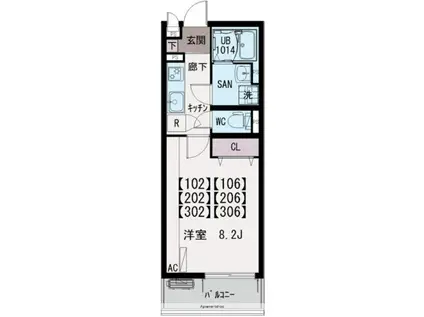 IXO笠松Ⅱ(1K/1階)の間取り写真