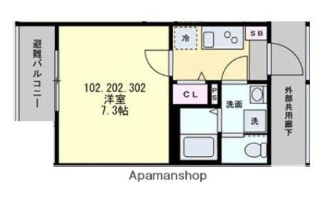 ベイルーム十日市場(1K/1階)の間取り写真