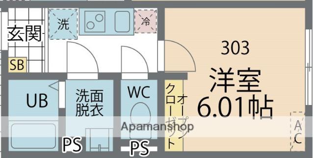 カインドネス本厚木イースト(1K/3階)の間取り写真