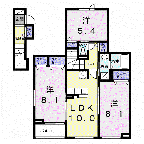 フォンテーヌⅤ(3LDK/2階)の間取り写真