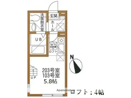 ハーミットクラブハウスマットーネB(ワンルーム/1階)の間取り写真