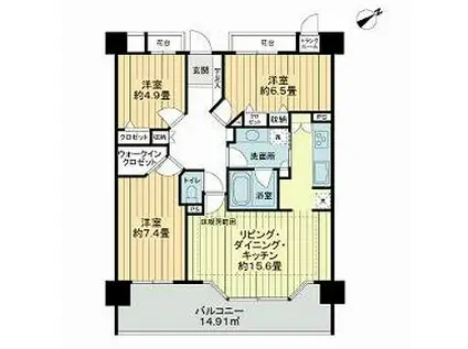 ライオンズヴィアーレ港北ニュータウン(3LDK/7階)の間取り写真