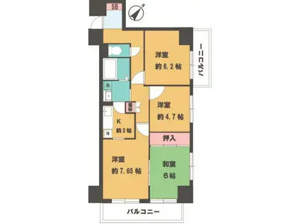 グリーンヒル弥生台(3LDK/3階)の間取り写真