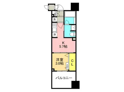 TOPAZ本厚木(1DK/3階)の間取り写真