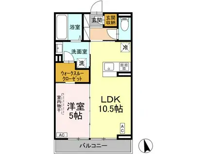 D-ROOM伊勢原三丁目(1LDK/3階)の間取り写真