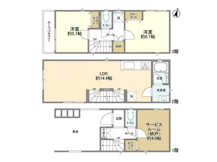 南武線 浜川崎駅 徒歩14分 3階建 築2年(2SLDK)の間取り写真