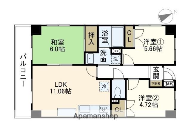 サニーヒル 弐番館(3LDK/3階)の間取り写真