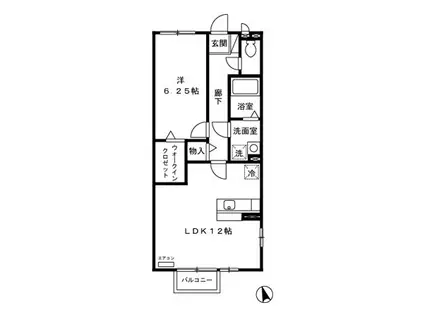 クレール四季彩の丘六番館(1LDK/2階)の間取り写真