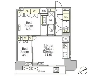 ザ・パークハビオ大森山王(2LDK/16階)の間取り写真
