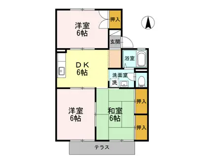 サンクレストA(3DK/1階)の間取り写真