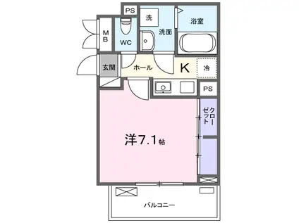 フロイエⅠ(1K/2階)の間取り写真