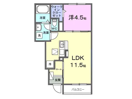 フロイエⅡ(1LDK/1階)の間取り写真