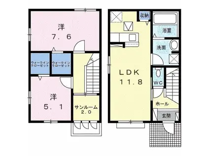 カーネ衣笠(2LDK/1階)の間取り写真