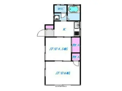 メゾンドゥフォレスト横須賀上町(2K/1階)の間取り写真