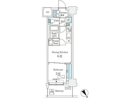 エル・セレーノ横浜(1DK/8階)の間取り写真