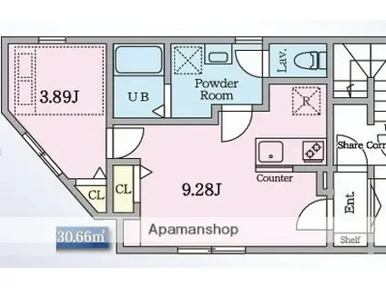 COAST TERRACE Ⅱ 逗子新宿(1LDK/1階)の間取り写真