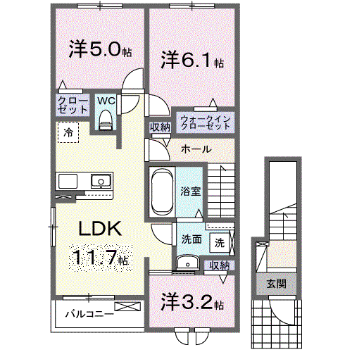 サン ファミーユⅡ(3LDK/2階)の間取り写真
