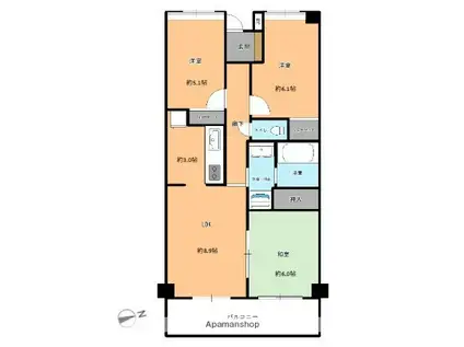 ライオンズガーデン横浜蒔田(3LDK/11階)の間取り写真