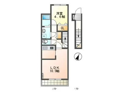 ド・マーニ(1LDK/2階)の間取り写真