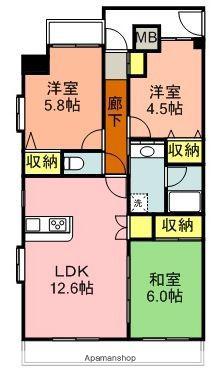 厚木第8ダイヤモンドマンション(3LDK/5階)の間取り写真
