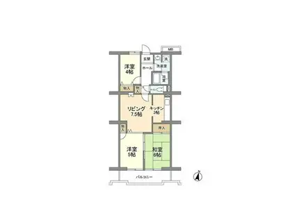 コーポレート中央林間1号棟(3LDK/5階)の間取り写真