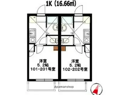リーヴェルポート横浜金沢(1K/2階)の間取り写真
