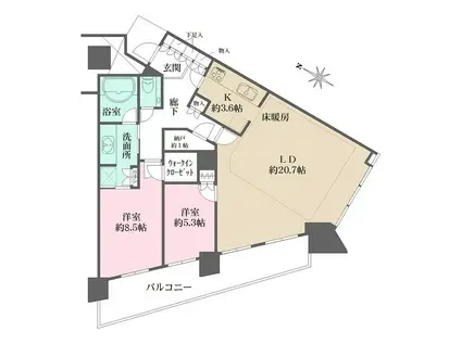 みなとみらいミッドスクエア ザ・タワーレジデンス(2LDK/30階)の間取り写真