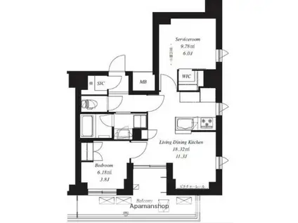 フレンシア青葉台(1SLDK/6階)の間取り写真