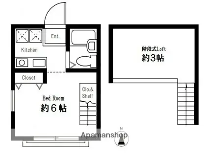 ハーミットクラブハウス峰岡 B(ワンルーム/1階)の間取り写真