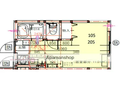 プライムテラス小田急相模原1B棟(ワンルーム/2階)の間取り写真