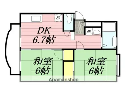 ウインディア松が岡(2DK/2階)の間取り写真