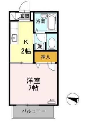 エーデルハイムⅡ(1K/2階)の間取り写真