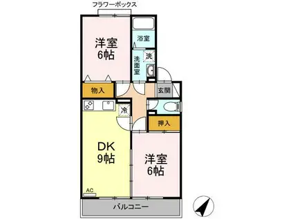 ヒルサイドタウンAB(2DK/1階)の間取り写真