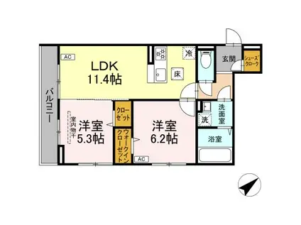 BLANC CUBE(2LDK/1階)の間取り写真