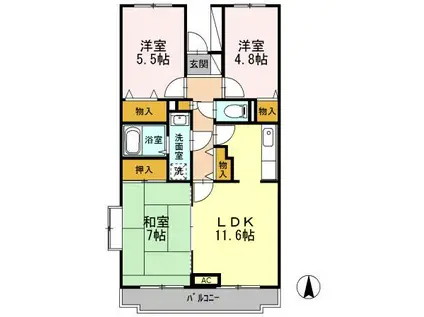 BELLEVUE参番館(3LDK/3階)の間取り写真