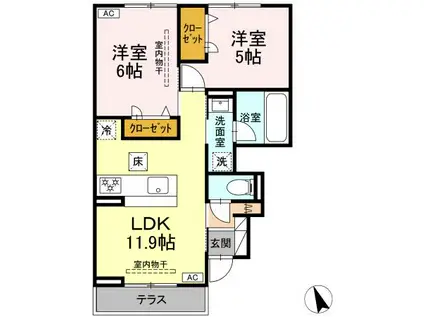 グラースK(2LDK/1階)の間取り写真