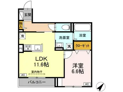 DBLESS上大岡(1LDK/2階)の間取り写真