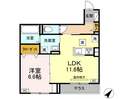 DBLESS上大岡(1LDK/1階)の間取り写真