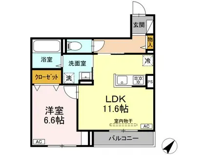 DBLESS上大岡(1LDK/2階)の間取り写真