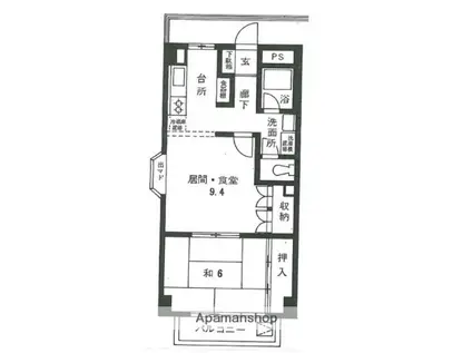 金沢文庫高野ビル(1LDK/4階)の間取り写真