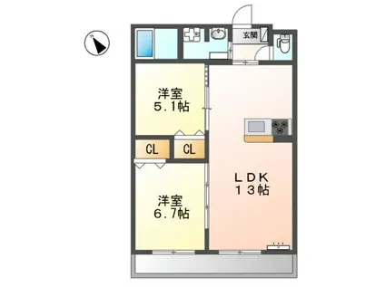シャイン湘南(2LDK/4階)の間取り写真
