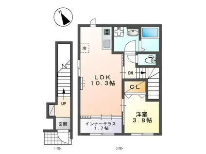 有馬8丁目アパート(1LDK/2階)の間取り写真