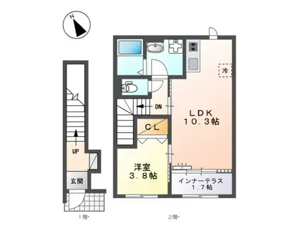 有馬8丁目アパート(1LDK/2階)の間取り写真