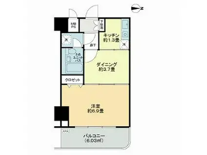 ライオンズマンション平塚宝町(1K/8階)の間取り写真
