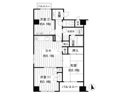 サニーヒルズあざみ野(3DK/1階)の間取り写真