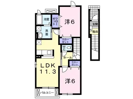 クローヴC(2LDK/2階)の間取り写真