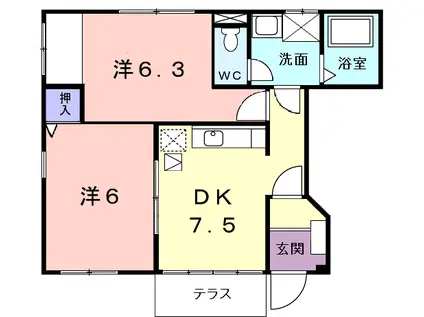 山幸リバーサイド(2DK/1階)の間取り写真