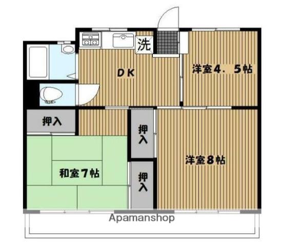三殿台マンション(3DK/1階)の間取り写真