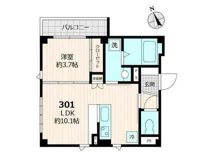 グランリュクス東大井(1LDK/3階)の間取り写真